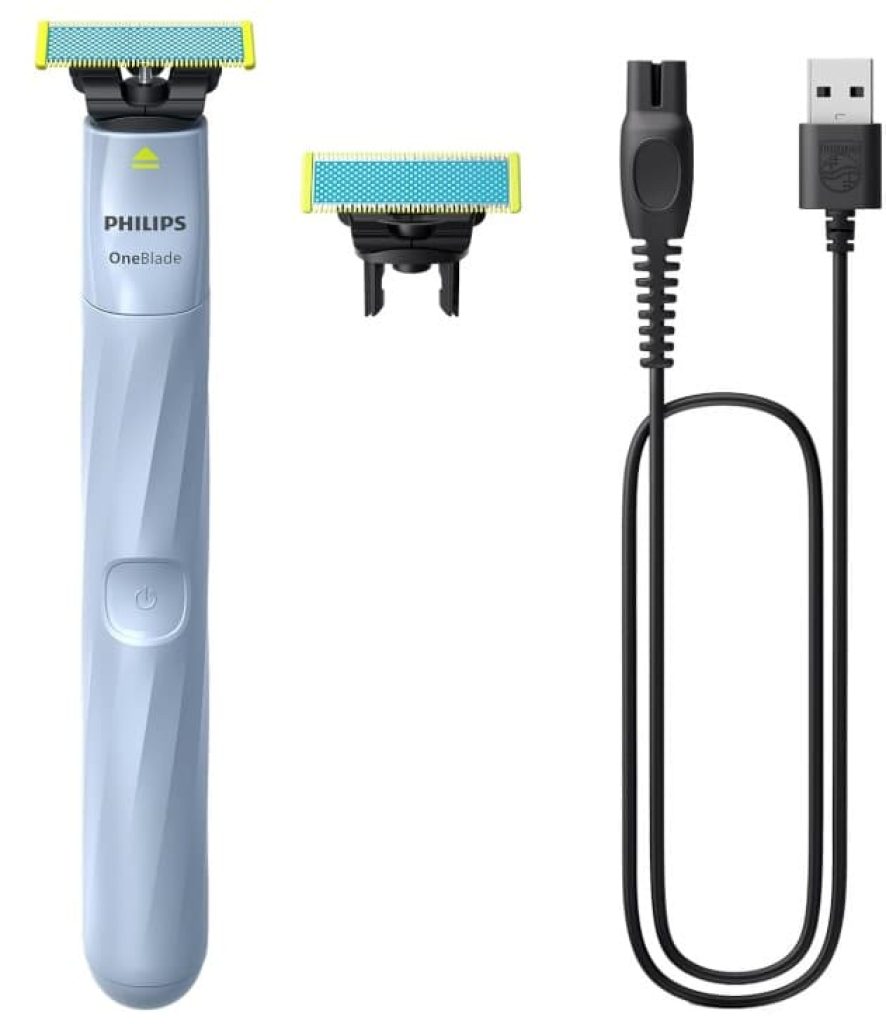 Philips OneBlade First Shave Auténtica Recortadora de Barba, Maquina de Afeitar Hombre, 2 Cuchillas, Cargador USB-A sin adaptador de pared, QP1324/30