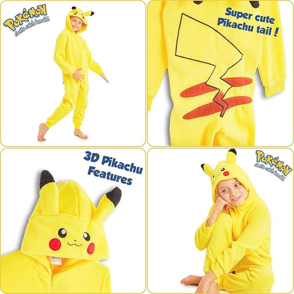 Pokemon Pijama de Una Pieza Niño Niña Forro Polar Pikachu