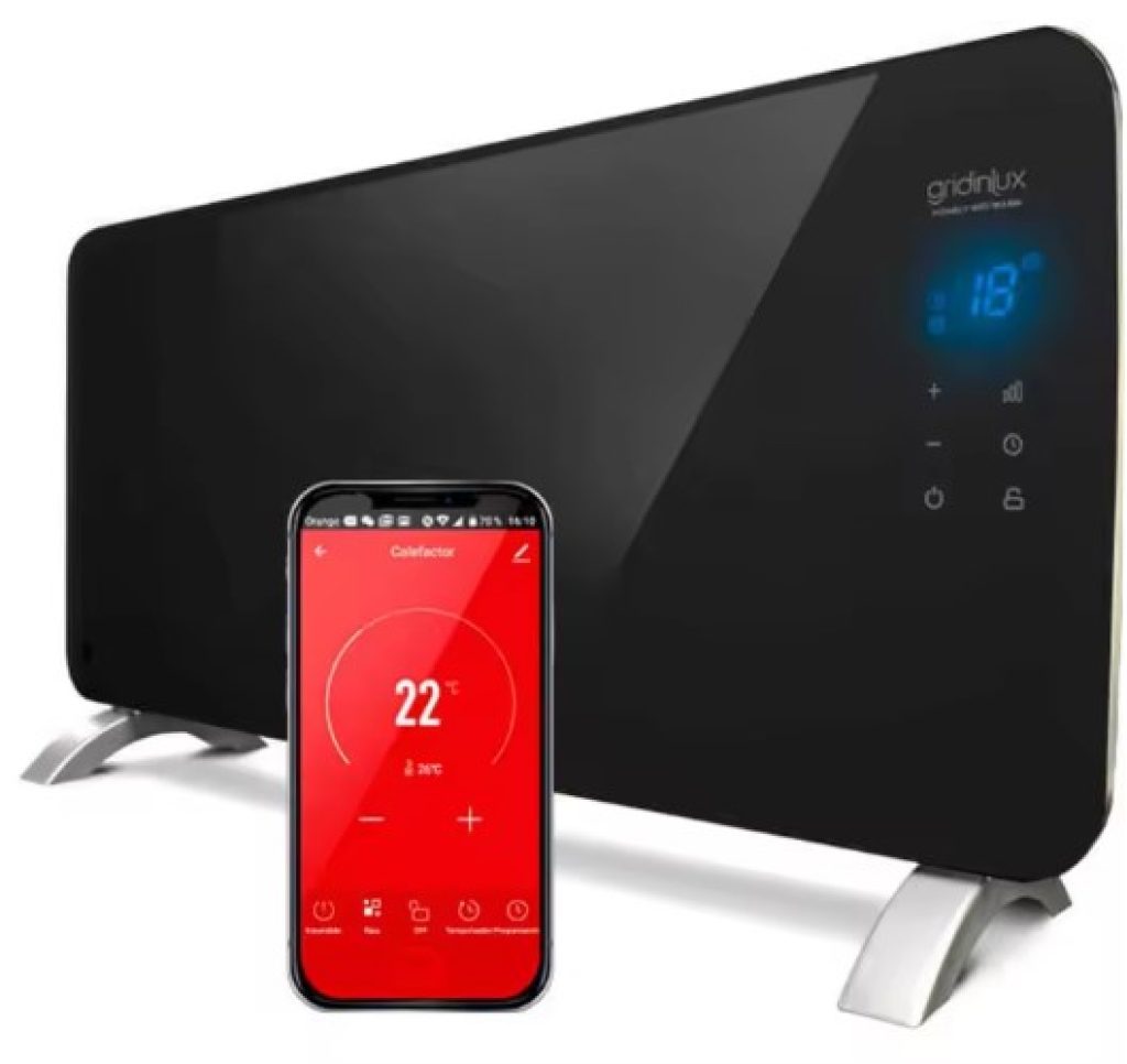 Radiador Eléctrico Convector Cristal 2000W Negro Calefacción WIFI APP Gridinlux