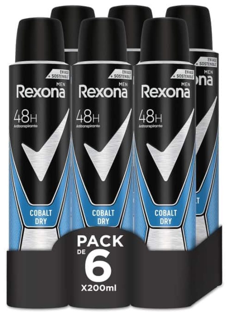 Rexona Desodorante Aerosol Antitranspirante para hombre Cobalt Dry 200ml - Pack de 6, El embalaje puede variar