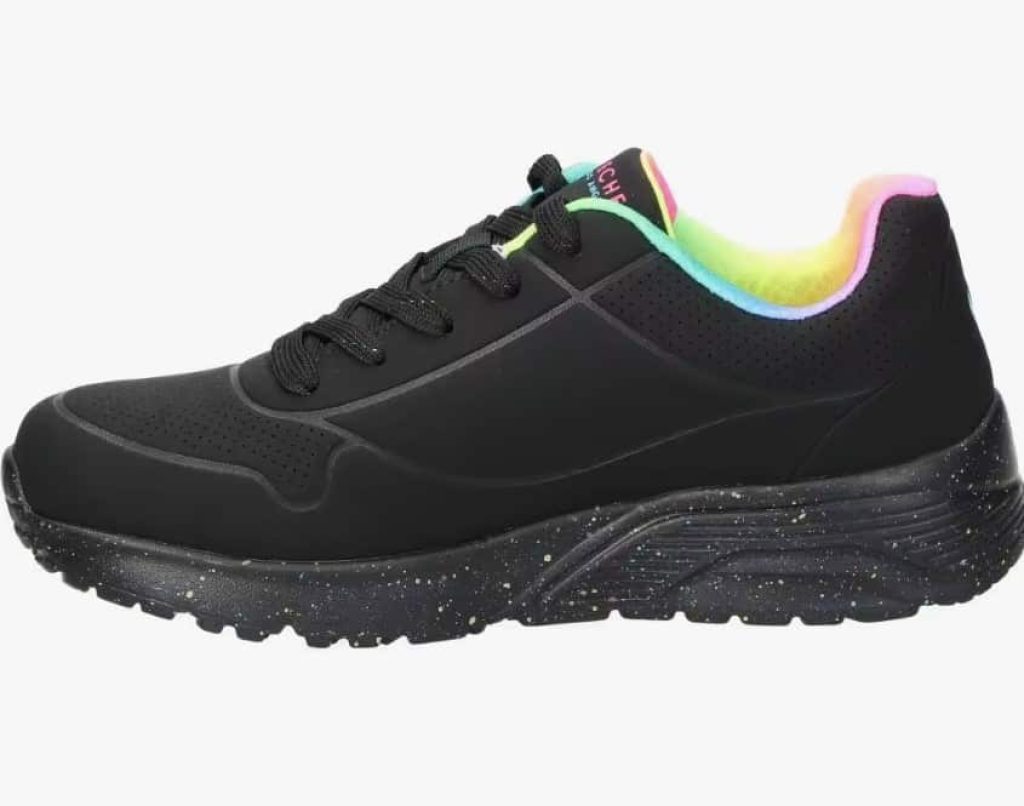 SKECHERS | Zapatillas Skechers Uno Lite Rainbow Speckle para Mujer – Deportivas Negras con Detalles de Colores – Modelo 310456L-BKMT