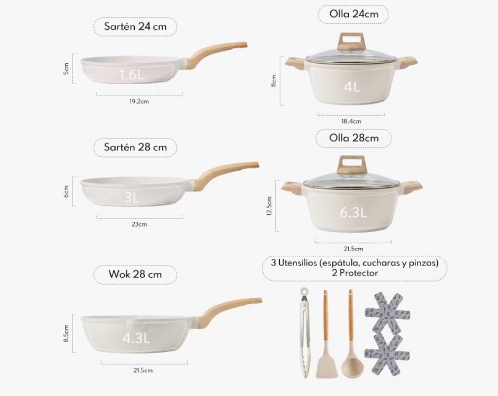 Sartenes de Cocina Carote, 12 Piezas, Antiadherentes, inducción, batería, Aptas para Todas las Estufas, Compatibles con alfombrilla de Microondas