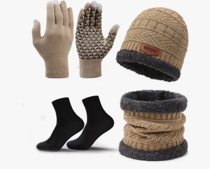 Set De Invierno Para Hombre Con Gorro Chaqueta Y Guantes De Punto Cálido Y Moderno Talla Unica Material Acrílico