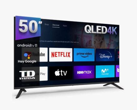 Smart TV 50 pulgadas QLED 4K Hey Google Official Assistant con control por voz. Televisor Android 11 - TD Systems K50DLC19GLQ