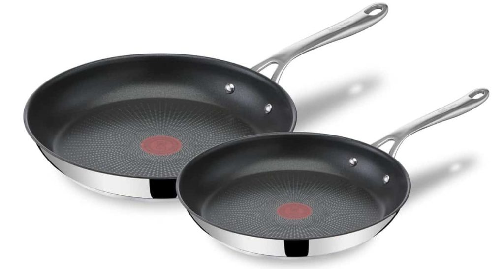 Tefal E304S244 Jamie Oliver, 2 Sartenes de acero inoxidable, Antiadherentes, Reforzadas con Titanio, Thermo-Signal, Libre PFOA, 24 y 28 cm