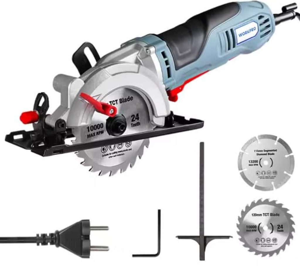 WORKPRO-Minisierra eléctrica circular, herramienta multifuncional con cuchilla TCT y sierra de hoja de diamante, 710W