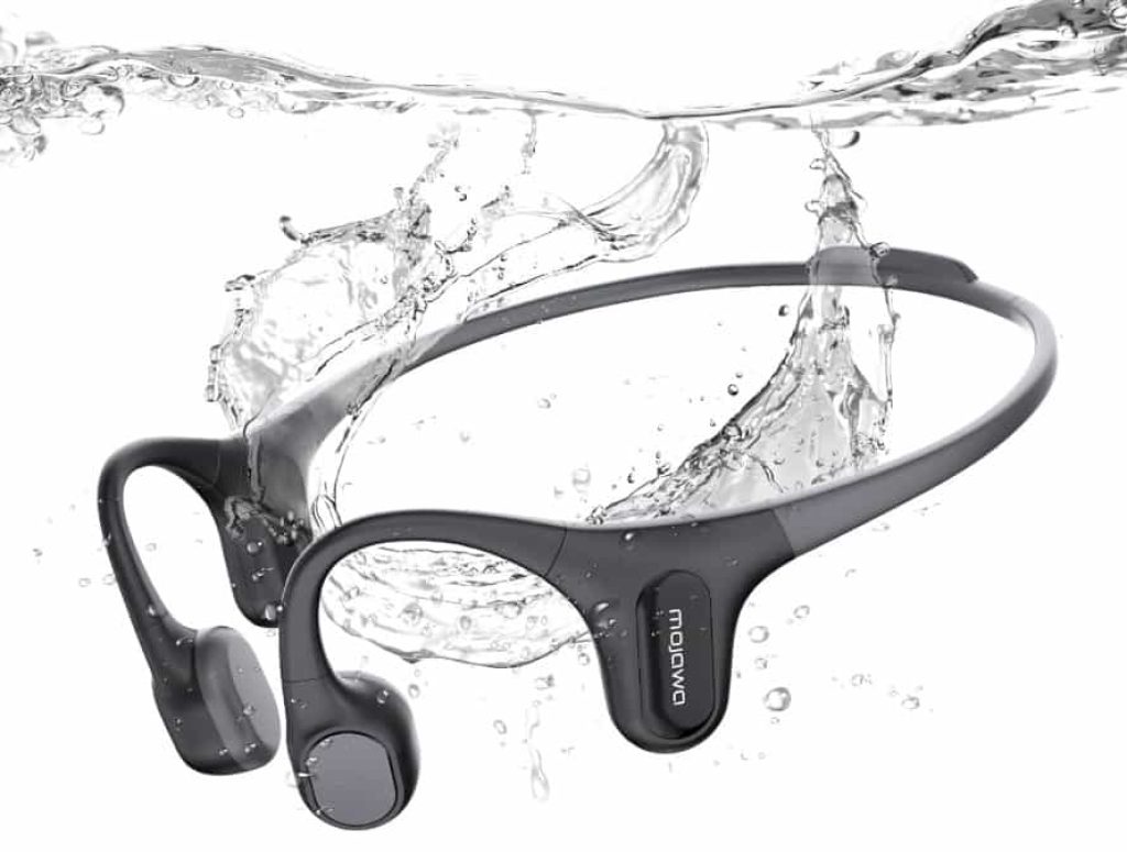 mojawa Run Plus Auriculares de Conducción Ósea, Impermeables IP68 para Nadar, Bluetooth con Micrófono y 32GB MP3, Auriculares Inalámbricos para Correr, Nadar, Andar en Bicicleta, Color Negro