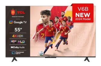 TCL 55V6B 55" 4K Ultra HD, HDR TV, Smart TV Powered by Google TV (Dolby Audio, Motion Clarity, control por voz, compatible con Google Assistant, Chromecast integrado)