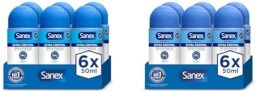 Sanex Dermo Extra Control Desodorante Roll-On, 2 Pack de 6 Uds x 50 ml (12 botes), Antitranspirante, 48H de Protección y Restaura el pH