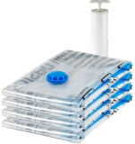 Amazon Basics – Bolsas de almacenamiento comprimibles mediante vacío manual, X-Jumbo paquete de 4 bolsas tamaño extragrande, Cremallera, Transparente