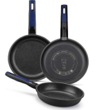 BRA Advanced – Lote de sartenes, aluminio fundido antiadherente sin PFOA, de rendimiento superior, resistencia a los arañazos y a la abrasión, apta para Inducción, Negro 18-22-26 cm