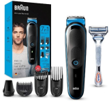 Braun Recortadora de Barba 7 en 1, Máquina Cortar Pelo, Facial, MGK 3242, Negro/Azul