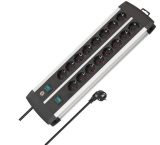 Brennenstuhl Premium-ALU-Line regleta Enchufes con 16 Tomas y Interruptor Individual (Cable de 3 m, 2X Interruptor Iluminado, Fabricado en Alemania), Plateado/Negro, 51.5 cm