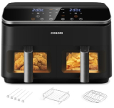 COSORI Freidora de Aire con Doble Cesta 8,5L, Air Fryer, Freidora sin Aceite con Función SYNC, 10 en 1, 35-230℃, Incluye 4 Accesorios Gratuitos, CAF-R901