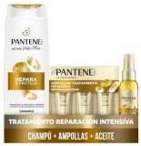 Pantene Pro-V Repara Y Protege Champú 325ml, Ampollas 3X15ML, Aceite Protector Keratina 100ml, Para Pelo Seco Y Dañado