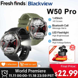 Blackview W50 Pro Smartwatch 1,45″ HD linterna Bluetooth llamada telefónica 960mAh batería resistente reloj inteligente