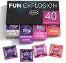 Durex Preservativos Mixtos Fun Explosion Sabor Fresa, Dame Placer, Sensitivo Suave y Contacto Total, 40 Condones, 52 y 56 mm