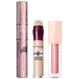 Maybelline New York | Pack Rutina: Máscara de pestañas Sky High + Borrador corrector multiusos, en Tono Light + labial Lifter Gloss, en tono Moon