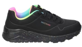 SKECHERS | Zapatillas Skechers Uno Lite Rainbow Speckle para Mujer – Deportivas Negras con Detalles de Colores – Modelo 310456L-BKMT