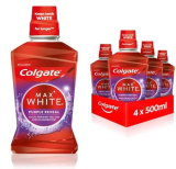 Colgate Enjuague bucal Max White Purple Reveal 4 x 500 ml – Nuestro poder lila para dientes más blancos, sin alcohol