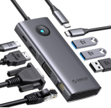Concentrador USB C – ORICO Estación de carga USB C, 8 en 1 con 4K HDMI, VGA, Gigabit Ethernet, 3 USB 3.0 y 1 USB 2.0, 100 W de alimentación
