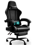 Devoko Silla Gaming con Masajeador – Silla Oficina con Reposapiés, Respaldo Ajustable Alto, Reclinable 90-135°
