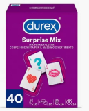 Durex – Preservativos Surprise Mix, 40 Condones Surtidos, Dame Placer, Sensitivo Suave, Extra Seguro y Estimulante Suave