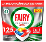 Fairy Platinum Plus Todo en 1, Pastillas Lavavajillas, 125 Capsulas Lavavajillas, Limpieza Profunda y Extra Brillo, Fragancia Limon