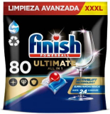 Finish Powerball Ultimate All in 1 Pastillas para el lavavajillas, eficaz contra manchas resecas, 80 pastillas