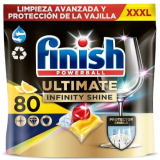 Finish Powerball Ultimate Infinity Shine pastillas lavavajillas, 80 cápsulas lavavajillas, Limpieza avanzada y protección de la vajilla, Aroma limón