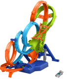 Hot Wheels Action Vueltas y choques desafiantes, Pista para Coches de Juguete Plegable con 4 loopings, HXT06