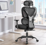 KERDOM Sillas Ergonomicas Oficina, Silla de Escritorio con Soporte Lumbar,Reposacabezas Ajustable, Reposabrazos, Silla 360° Giratoria