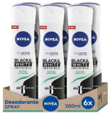 NIVEA Black & White Invisible Active Spray – Pack 6 (6 x 200 ml), desodorante antimanchas e invisible