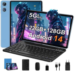 Newest Tablet Android 14 Tablet 10 Pulgadas con Octa-Core 2.0 GHz, 22GB RAM 128GB ROM(TF 1TB), Tablet Widevine L1, 5G WiFi, Tablet con Teclado y Raton