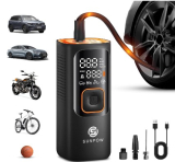 SUNPOW Compresor Aire Portatil, 160PSI & 2X (2 veces más rápido) MiNI Inflador de Neumáticos, 7500 mAh Bateria, Bomba Con Doble LCD Digital, Para Coche