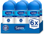 Sanex Dermo Extra Control Desodorante Roll-On, Pack 6 Uds x 50 ml, Antitranspirante, 48H Protección