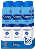Sanex Dermo Extra Control Desodorante Spray, Pack 6 Uds x 200 ml, Antibacteriano, 48H de Protección