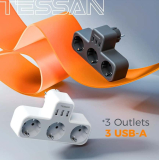 TESSAN regleta de enchufe europeo con 3 tomas de CA y 3 puertos USB