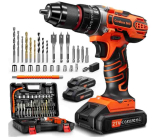 Taladro Percutor a Bateria 21V, Atornillador Electrico 2×2.0Ah Baterías, 45Nm, 25+3 Ajuste de Par, 27 Accesorios