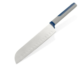 Tasty Cuchillo Santoku de 18 cm, hoja afilada de acero inoxidable, cuchillo de cocina duradero con mango ergonómico suave al tacto, color: azul y gris