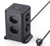 Torre Regletas Enchufes, Regleta USB 8 Tomas de AC y 4 USB Enchufe Multiple, 2500W/10A,Regleta Enchufes Proteccion Sobretension, 2M Regreltas Vertical con Interruptor para Mesa, Oficia, Casa, Negro