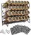 Organizador de especias de 4 niveles con 28 tarros de vidrio vacíos y 432 etiquetas, metal resistente a la corrosión, negro, encimera, armario, cocina y despensa