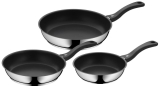 WMF Devil – Juego de 3 Sartenes Antiadherentes 20-24-28 cm, Sartén de Acero Inoxidable y Revestimiento Antiadherente