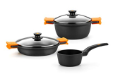 Cacerolas BRA Efficient – Batería 5 Piezas Aluminio Fundido Antiadherente, apta todo tipo de Cocinas e Inducción.