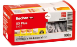 Fischer 568005 – Taco de expansión SX Plus 5×25, caja con 100 anclajes de nylon, anclajes para una sujeción óptima al fijar en hormigón, ladrillo macizo, ladrillo (Caja 100 unidades)